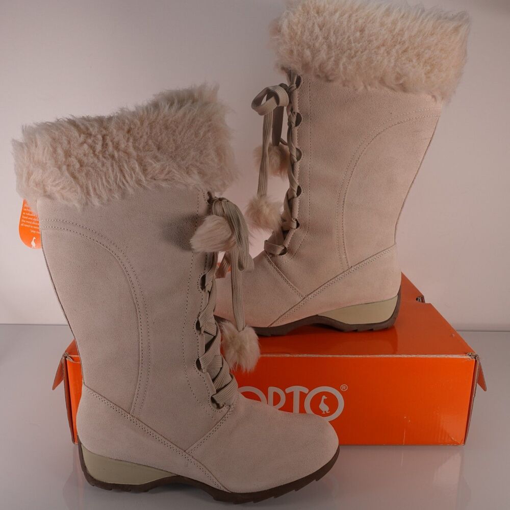 Sporto Lucy Boots Womens SIze 9M Lace Up Mid-Calf Waterproof Suede Winter White